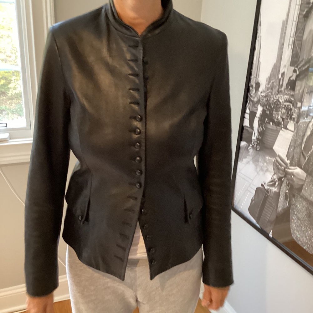 Theory black leather blazer jacket